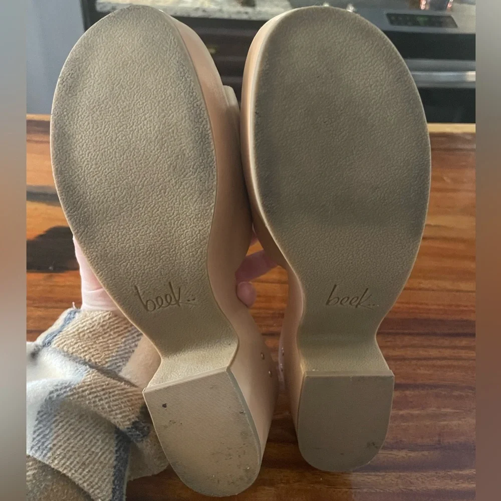 BEEK Prinia Platform Heeled Leather Sandals in Nude Tan | US Size 10